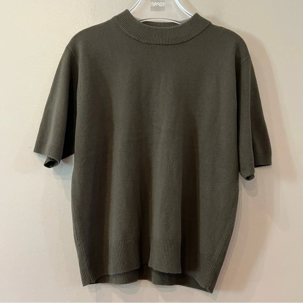 2 VTG Fall Sweater Sz L Sag Harbor Petite JAC Olive Rust Mock‎ Neck Asymmetric